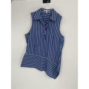 Derek Lam 10 Crosby Asymmetrical Sleeveless Shirt Blue Striped Cotton Size 8